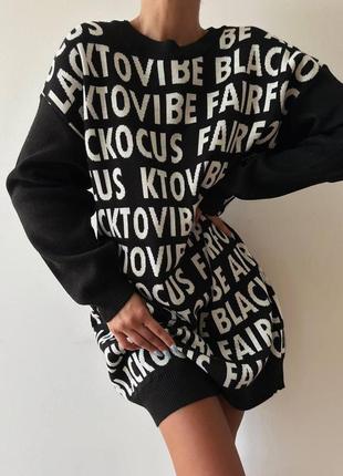 Женский свитер-туника оверсайз со спущенным рукавом, черный2 фото