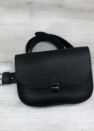 Молодіжна жіноча сумка жіноча клатч через плече/на пояс з екошкіри «stacy» чорна welassie