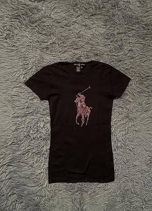 Ralph lauren футболка со стразами выполнена в сша прямая линейка бренда