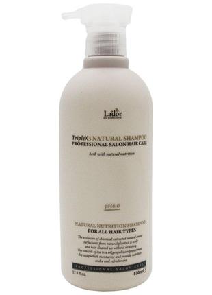 Безсульфатный шампунь с эфирными маслами la'dor triplex natural shampoo 530 ml1 фото