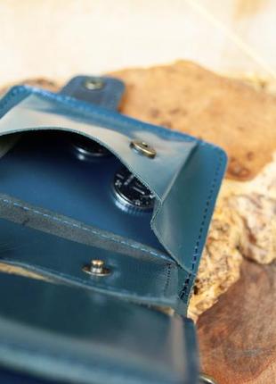 Кожаный кошелек на 10 отделов (имеет монетницу и прозрачный) с тиснением солнышко морская волна бирюзовый6 фото