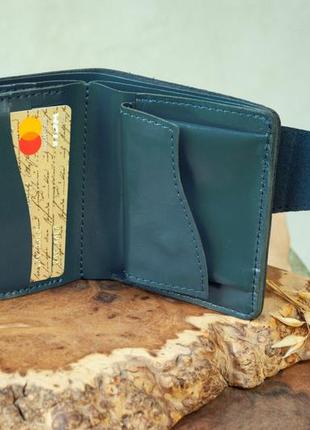 Кожаный кошелек на 10 отделов (имеет монетницу и прозрачный) с тиснением солнышко морская волна бирюзовый4 фото