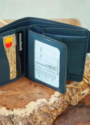 Кожаный кошелек на 10 отделов (имеет монетницу и прозрачный) с тиснением солнышко морская волна бирюзовый3 фото