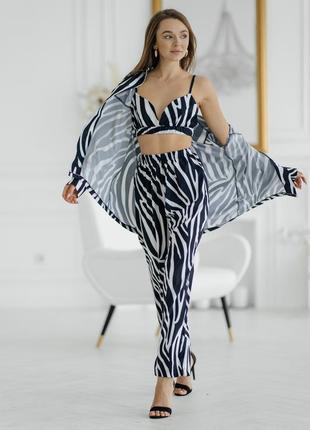 Zara qc піжамний костюм трійка  сорочка бра штани чорно білий тигр зебра5 фото