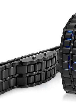 Годинник-браслет iron samurai, айрон самурай чорний з синіми світлодіодами ( код: ibw012bz )5 фото