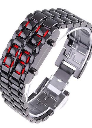 Годинник-браслет iron samurai, айрон самурай чорний з червоними світлодіодами ( код: ibw012br )
