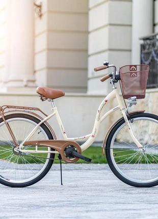 Велосипед жіночий міський vanessa 28 crem з кошиком4 фото