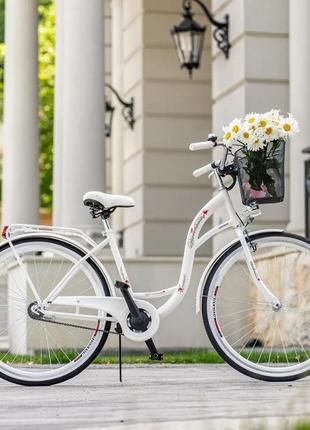 Велосипед жіночий міський vanessa 26 white з кошиком3 фото