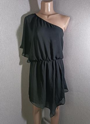 Платье черная шифоновая на одно плечо