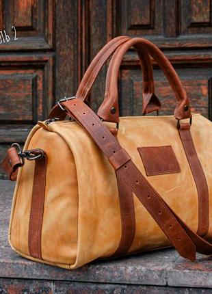 Коричнева жіноча дорожня сумка, кожана спортивна сумка - саквояж2 фото