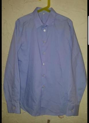 Классическая школьная рубашка голубого цвета на рост 1522 фото