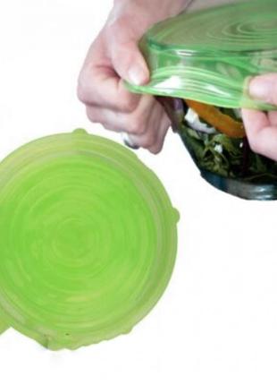 Набір силіконових кришок для посуду 6 шт універсальні. колір зелений4 фото