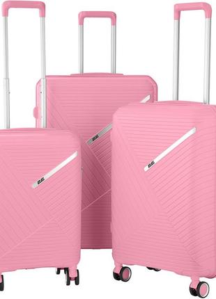 Комплект пластиковых чемоданов 2e sigma 4 колеса розовый