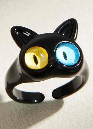 Кольцо котик черный. без размера. бижутерия