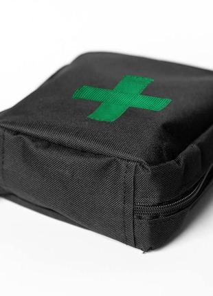 Тактична аптечка, підвісна аптечка, військова аптечка із тканини. колір: чорний із зеленою нашивкою4 фото