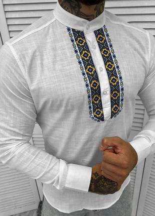 Мужская вышитая рубашка vareti на длинный рукав / стильная вышиванка в белом цвете размер s1 фото