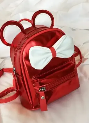 Маленький дитячий рюкзак міккі маус з вушками і бантиком, міні рюкзак для дівчаток блискучий з вухам3 фото
