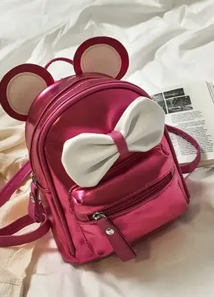 Маленький детский рюкзак микки маус с ушками и бантиком, мини рюкзак для девочек блестящий с ушами