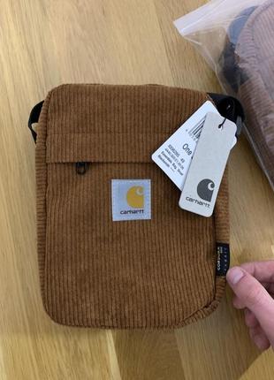 Вилветовый мессенджер carhartt new, классический мессенджер кархарт, bag small, коричневая сумка через плечо
