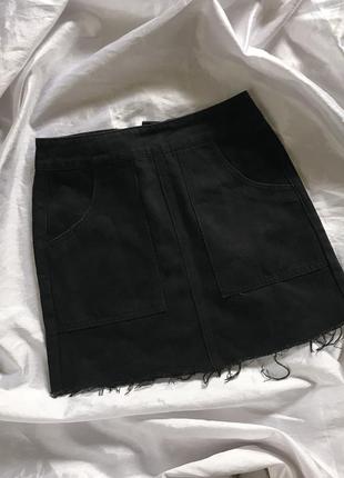 Джинсовая юбка с карманами2 фото