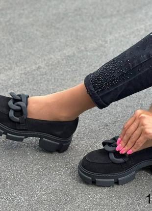 Жіночі стильні туфлі-лофери з натуральної шкіри і замші4 фото