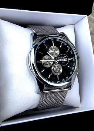 Часы мужские tissot tachymeter кварцевые наручные серебряные, тиссот4 фото