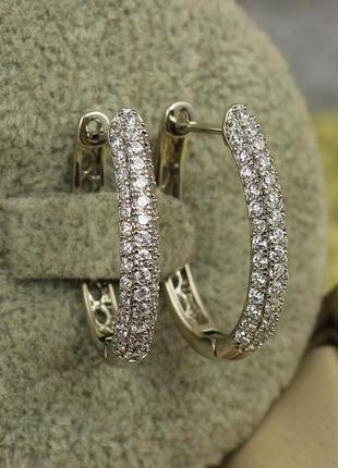 Серьги xuping jewelry три дорожки из фианитов 2.4 см серебристые