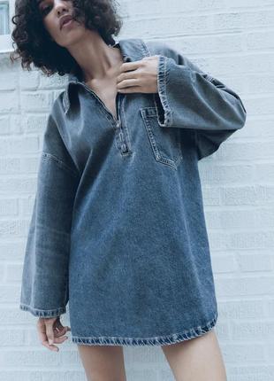 Платье женское голубое джинсовое платье zara new