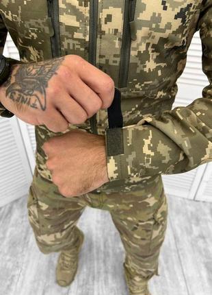 Тактична куртка військова піксель софтшел на флісі весняна з капюшоном6 фото