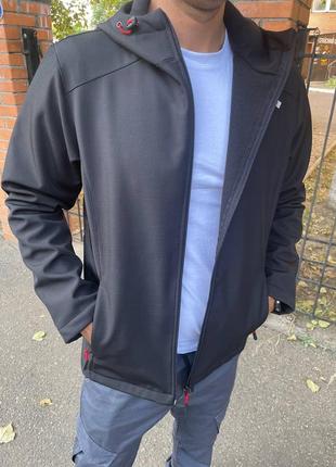 🔵 мужская куртка софт шелл с капюшоном на флисе3 фото