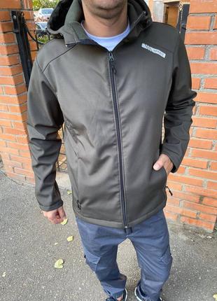 🔵 мужская куртка софт шелл с капюшоном на флисе2 фото