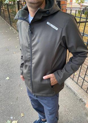 🔵 мужская куртка софт шелл с капюшоном на флисе4 фото