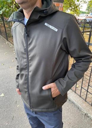 🔵 мужская куртка софтшелл с капюшоном на флисе3 фото