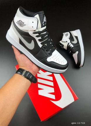 Мужские кроссовки высокие nike air jordan 1 retro high black white grey найк аир джордан высокие