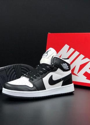 Мужские кроссовки высокие nike air jordan 1 retro high black white найк аир джордан высокие