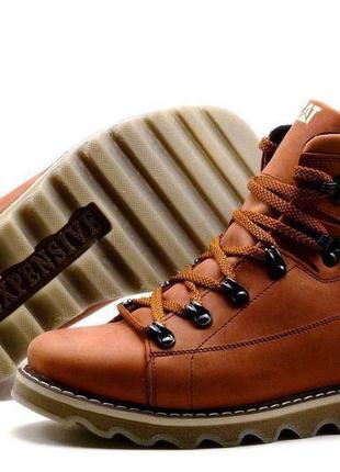 Стильные теплые светло-коричневые ботинки мужские,рыжи, зимние, кожаные/кожа-мужская обувь на зиму8 фото