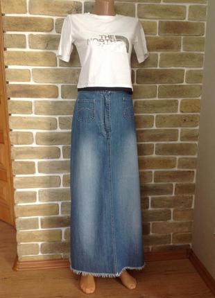 Стильная джинсовая юбка макси   💯% коттон размер 143 фото