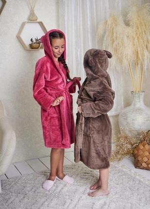 Теплый махровый халат для девочки мишка с ушками о 6 до 16 лет xs,s,m,l5 фото