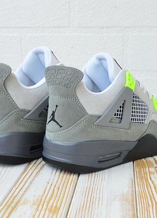 Nike air jordan 4 retro серые с салатовым кроссовками мужские замшевые высокие осенние10 фото
