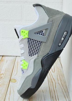 Nike air jordan 4 retro серые с салатовым кроссовками мужские замшевые высокие осенние5 фото