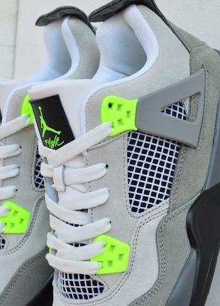 Nike air jordan 4 retro серые с салатовым кроссовками мужские замшевые высокие осенние9 фото