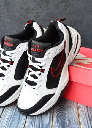 Nike air monarch белые с черным и красным кроссовки мужские кожаные топ найк монарх осенние4 фото