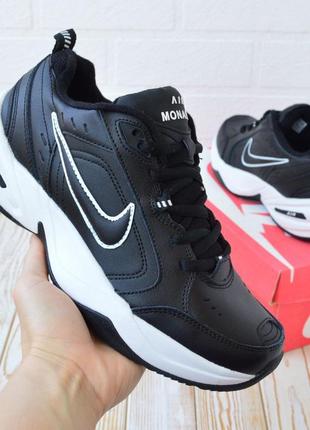 Nike air monarch кросівки чоловічі шкіряні топ найк монарх осінні чорні з білим