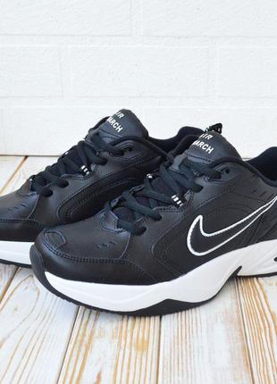 Nike air monarch кроссовки мужские кожаные топ найк монарх осенние черные с белым10 фото