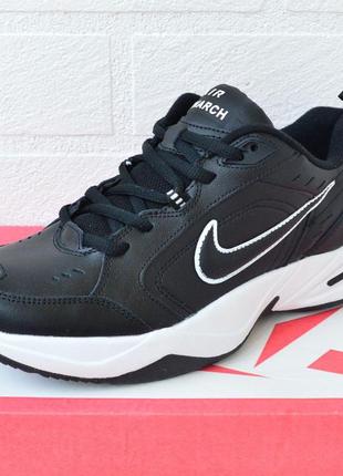 Nike air monarch кроссовки мужские кожаные топ найк монарх осенние черные с белым2 фото