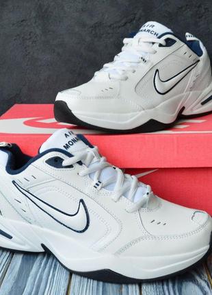 Nike air monarch кросівки чоловічі шкіряні топ найк монарх осінні білі з синім
