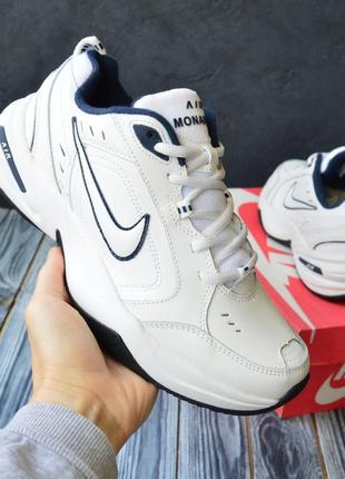 Nike air monarch кросівки чоловічі шкіряні топ найк монарх осінні білі з синім5 фото