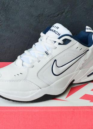 Nike air monarch кросівки чоловічі шкіряні топ найк монарх осінні білі з синім7 фото