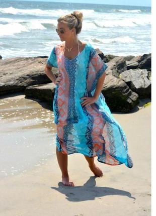 Пляжна туніка жіноча до полу універсальний різнобарвний3 фото
