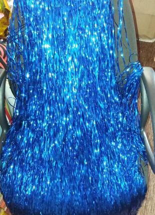 Дощик на ялинку новорічний хвилястий 1,5 м на 24 см синій3 фото